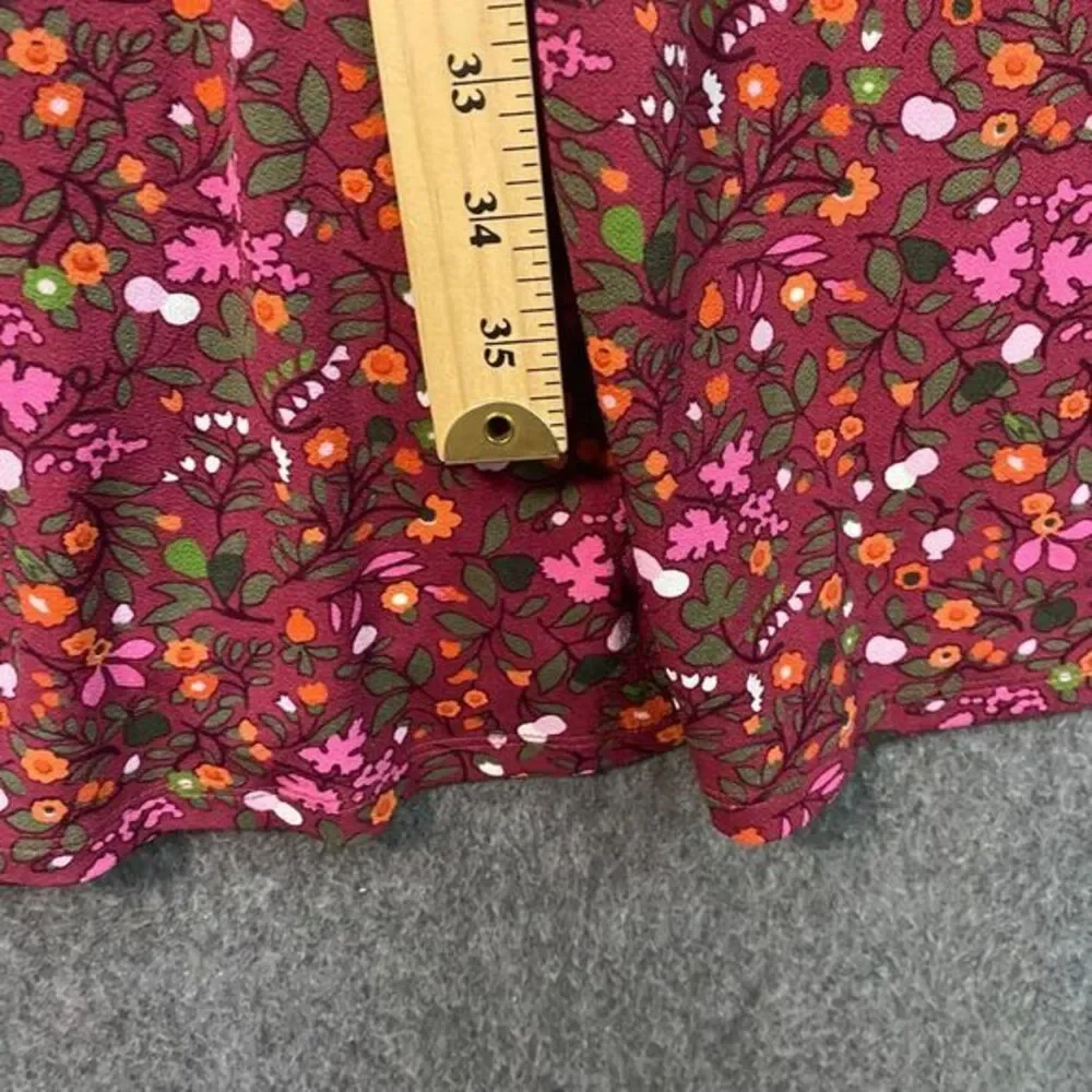 Talbots XL‎ Floral Belted Dress Burgundy Button Stretchy Cottagecore Liquid Knit - Picture 6 of 8